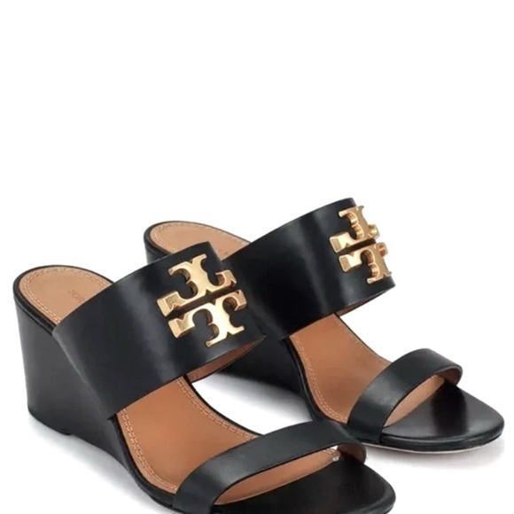 Tory Burch Black and Gold Wedge Shoes - Picture 3 of 7